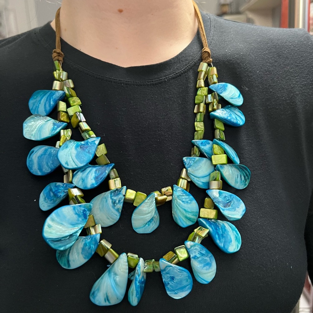 Blue & green seashell necklace